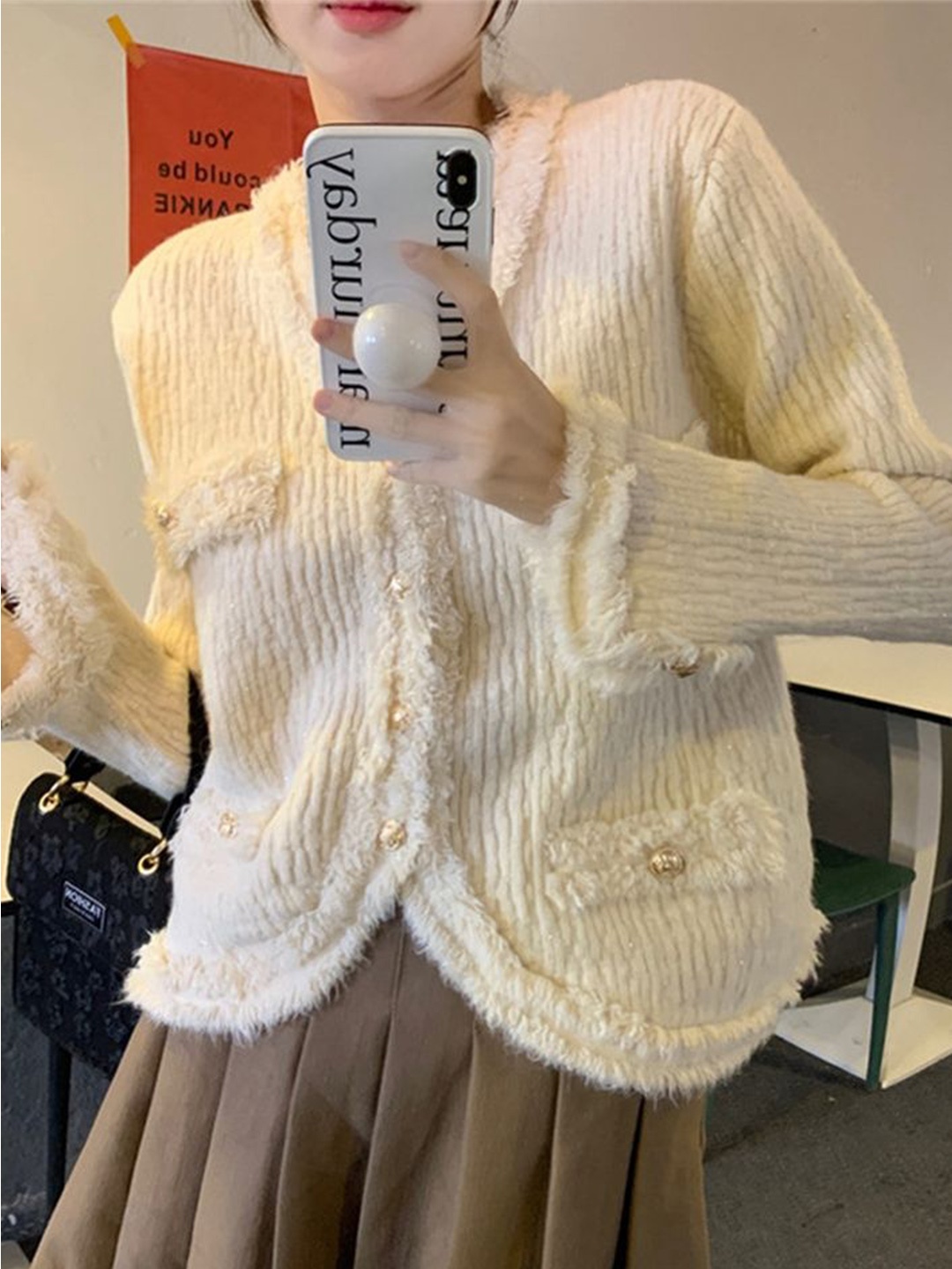 

LULU & SKY Women Cable Knit Crop Cardigan, Off white