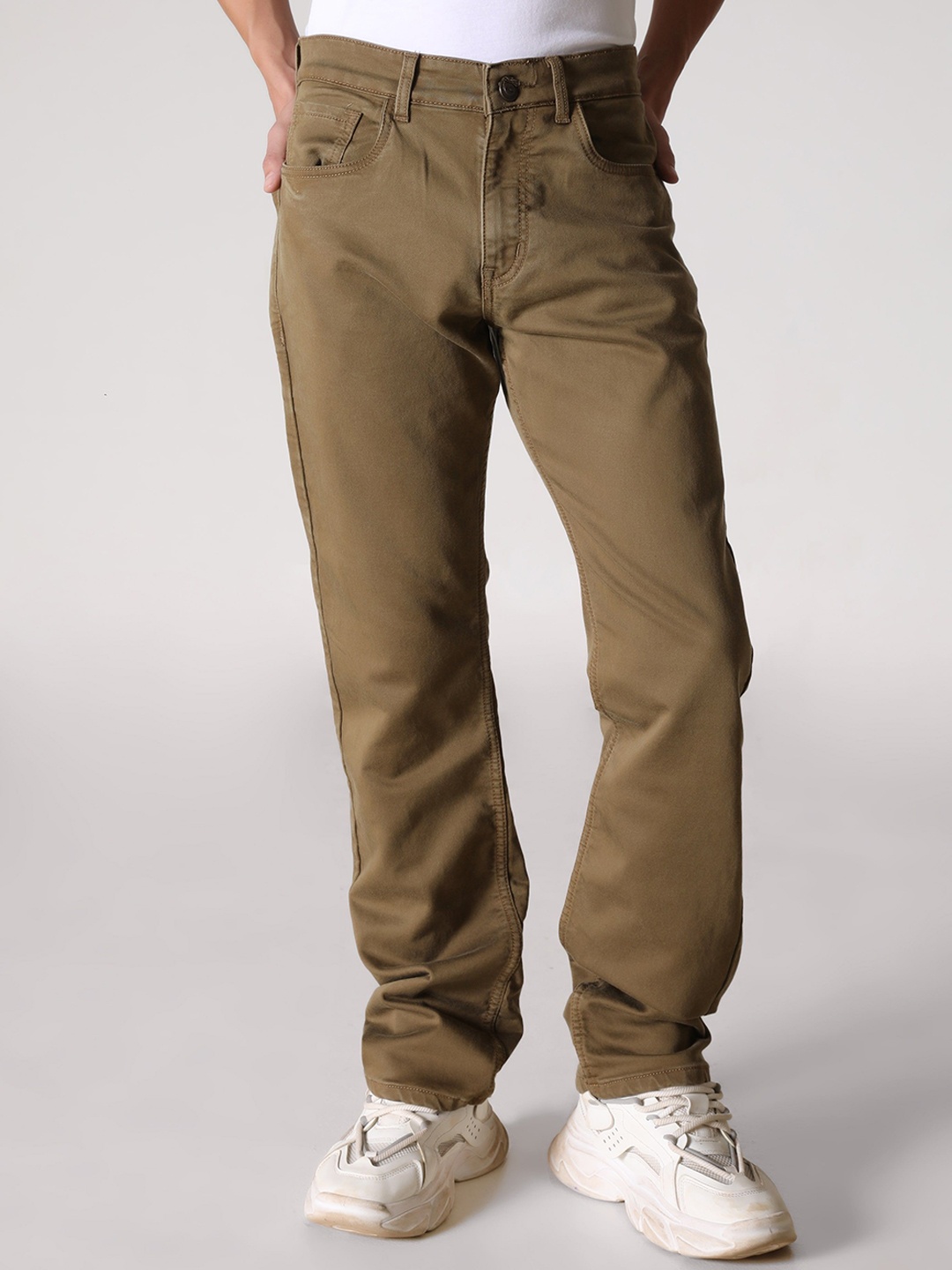 

VUDU Men Cotton Comfort Light Fade Stretchable Jeans, Khaki