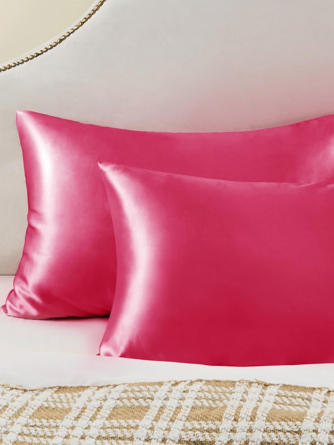 

DEHMAN Pink 2 Pieces Pure Silk Rectangle Pillow Covers