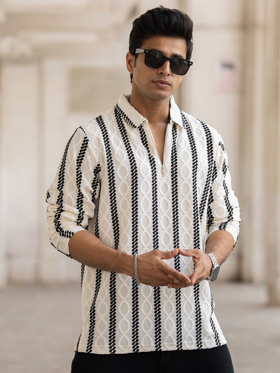 

Powerlook Men Opaque Striped Casual Shirt, White