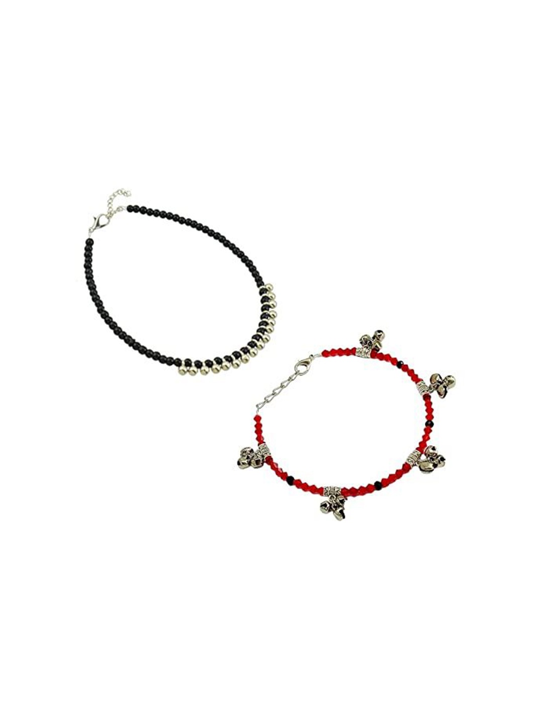 

HIGH TRENDZ Women Set of 2 Anklets, Black