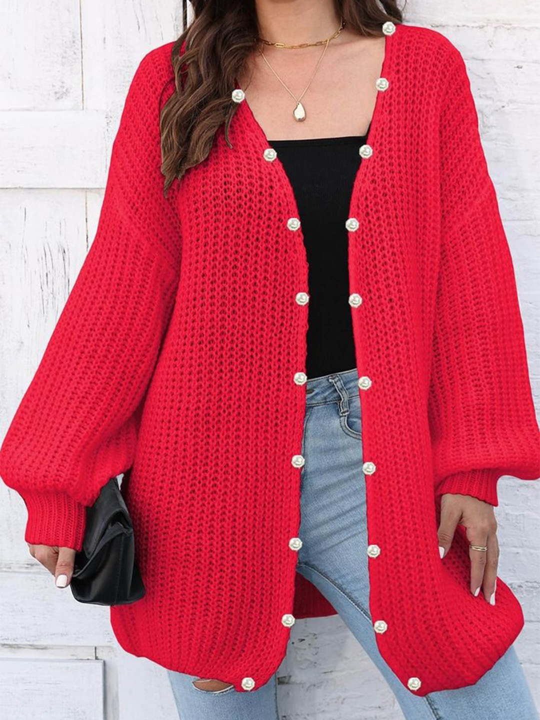 

LULU & SKY Women Self Design Ribbed Sweater, Red