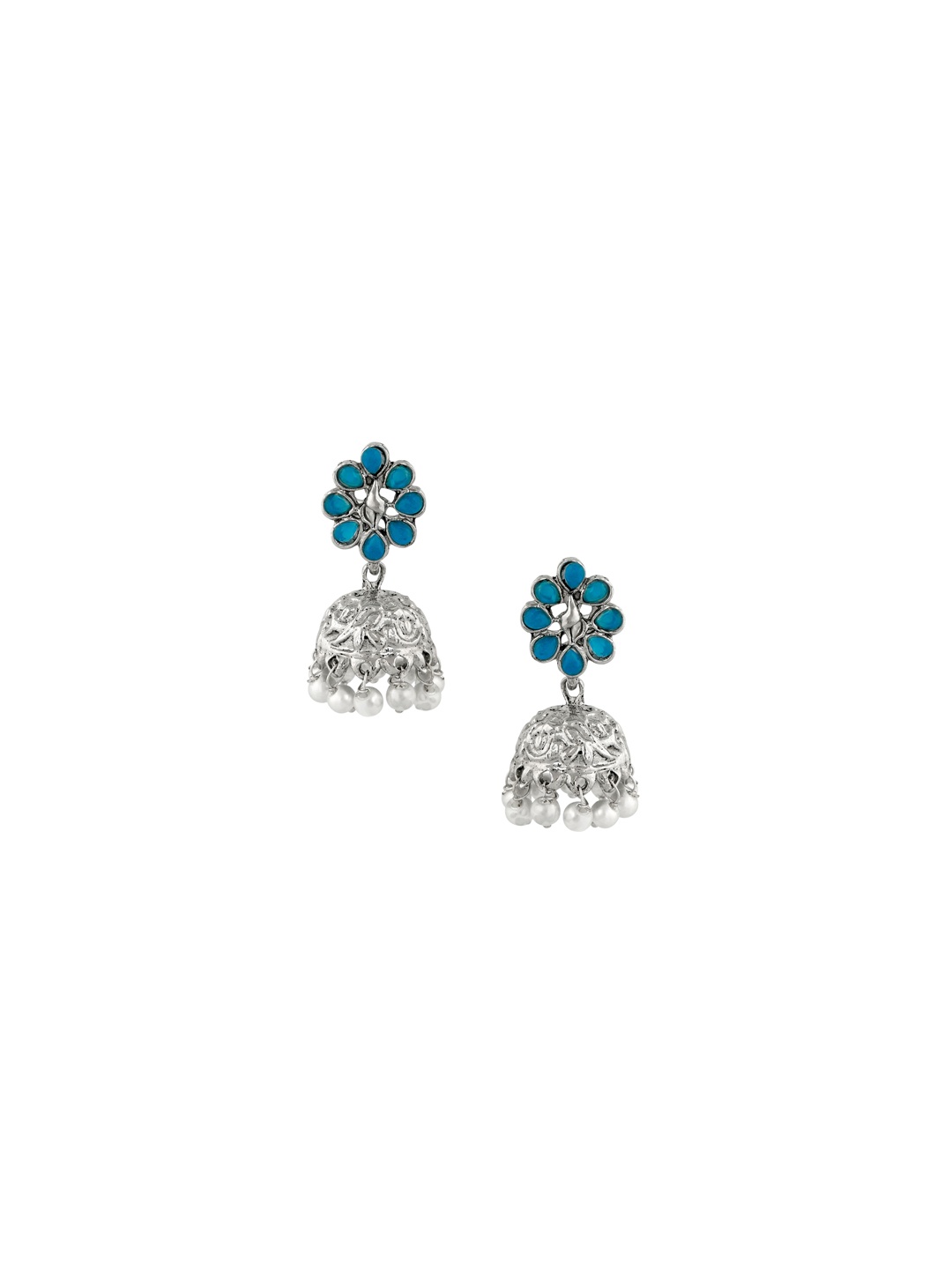 

Stefan Rhodium-Plated Floral Jhumkas, Silver