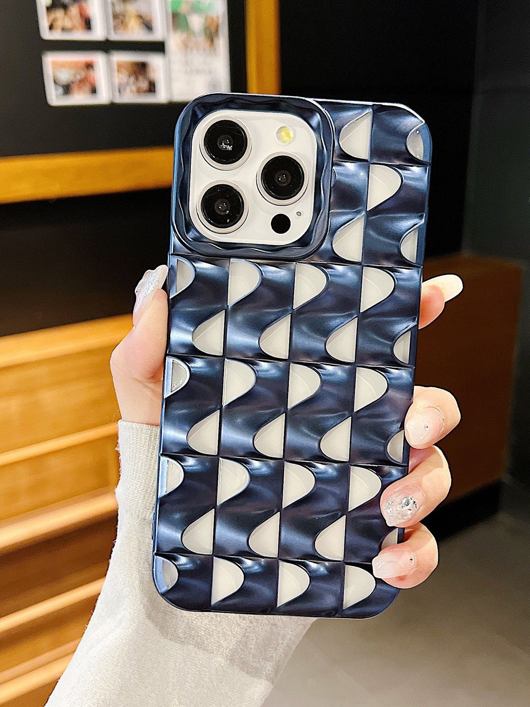 

Luxury Kase Texture iPhone 13 Pro Back Case, Navy blue