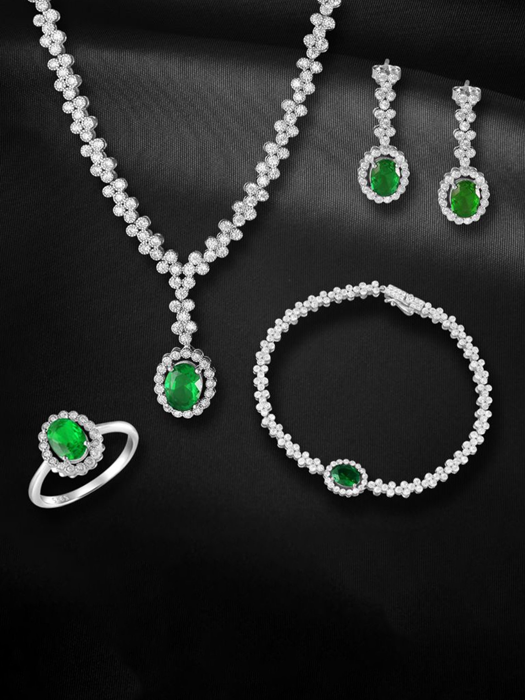

Tuanz Silver Jewelry 925 Sterling Silver Rhodium Plated CZ Stone Studded Jewellery Set