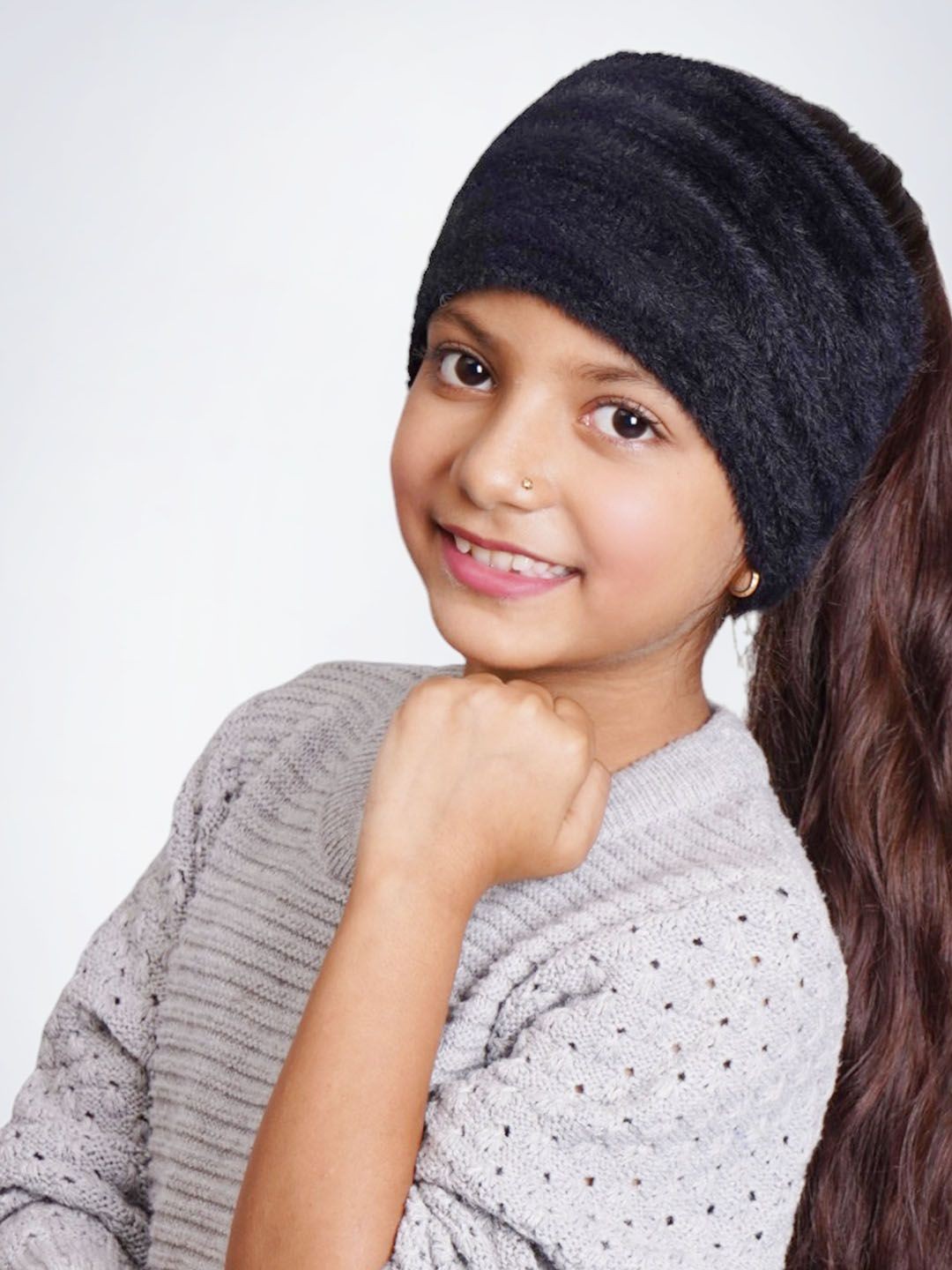

Bharatasya Girls Woolen Knitted Headband, Black