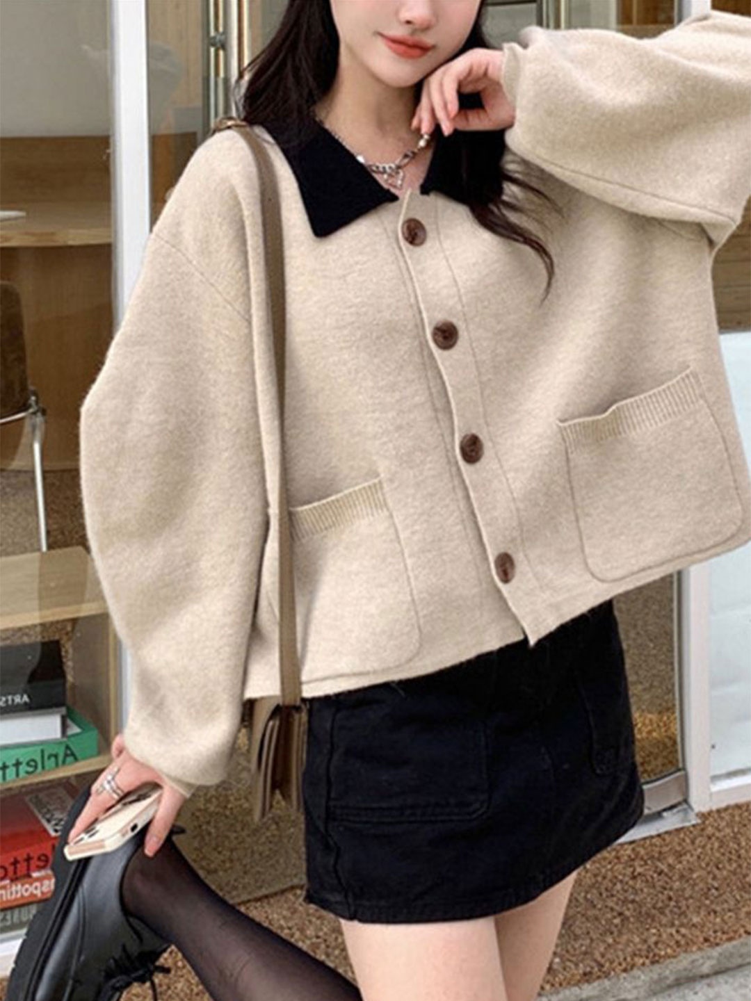 

LULU & SKY Women Shirt Collar Cardigan, Khaki