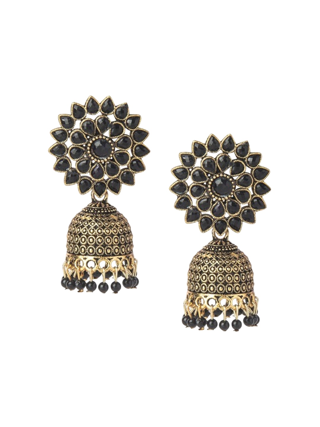 

JMBW INTERNATIONAL Gold-Plated Beaded Dome Shaped Jhumkas