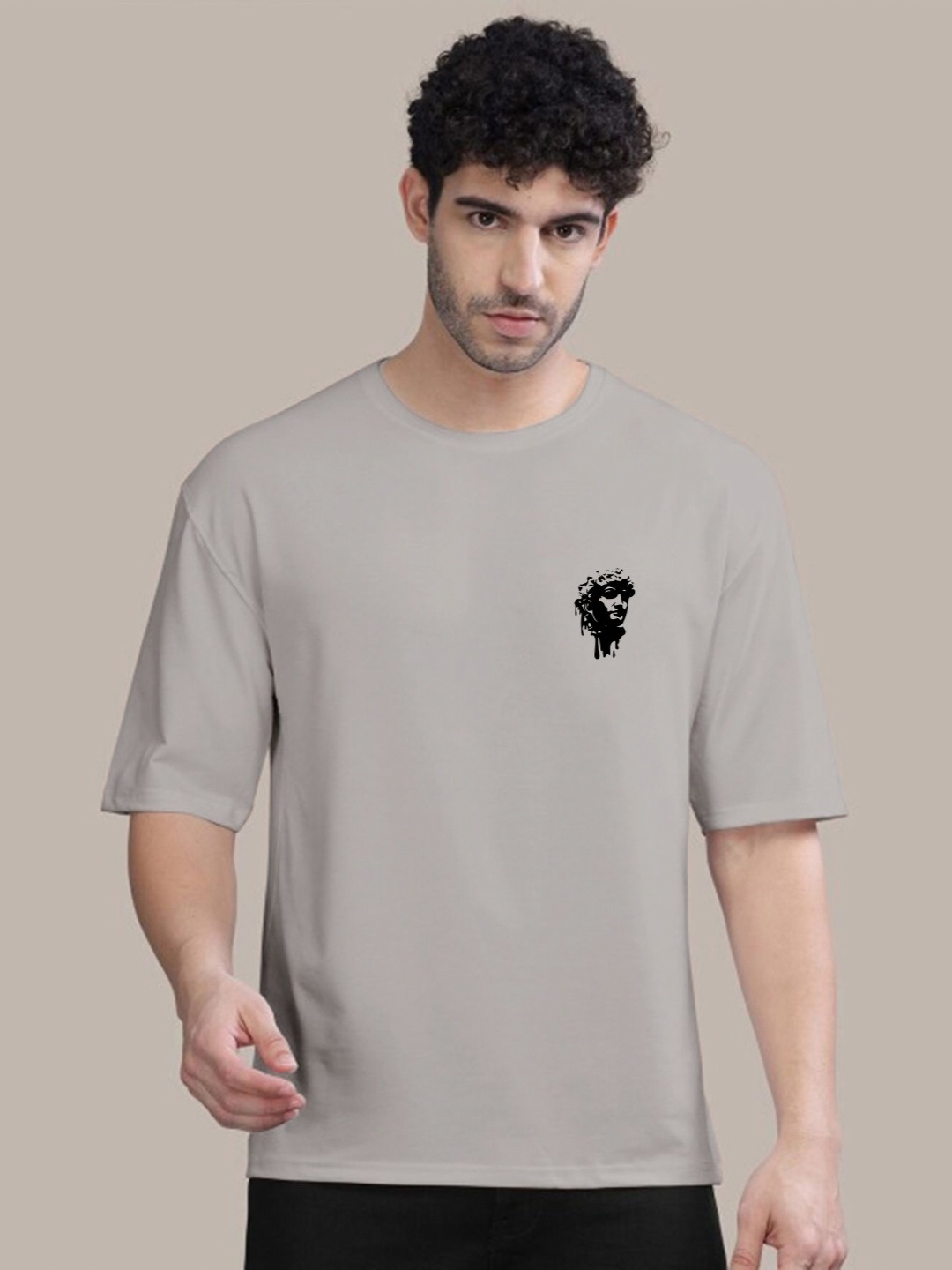 

AUSK Men Animal Printed Cotton Oversized Casual T-shirt, Grey