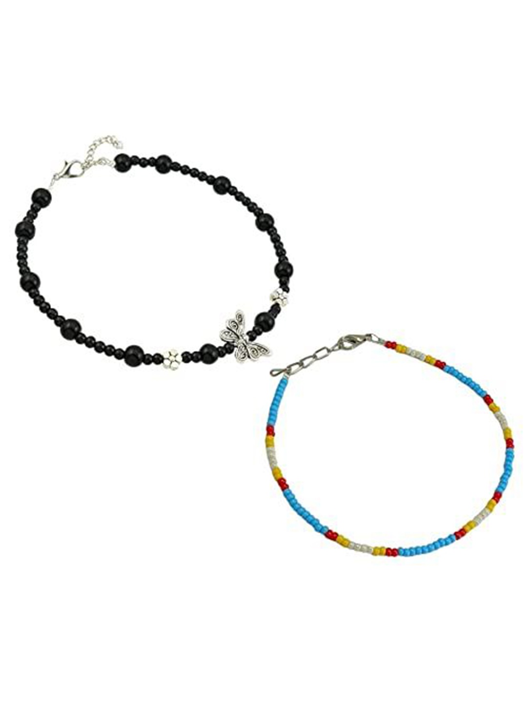 

HIGH TRENDZ Women Set of 2 Anklets, Black