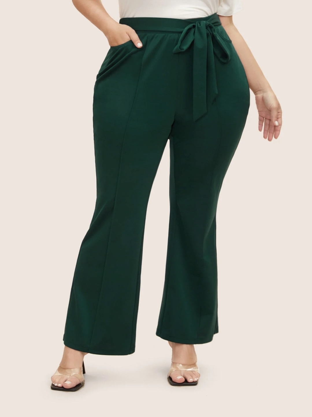

LULU & SKY Women Flared High-Rise Trousers, Green