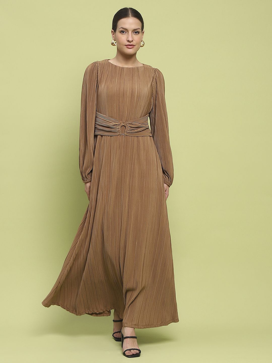 

Madame Women Cuffed Sleeves Maxi Dress, Gold