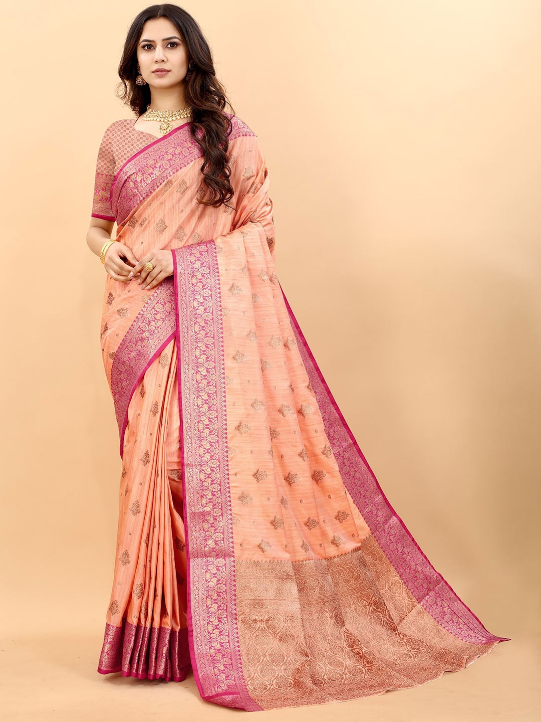 

Anaita Woven Design Zari Banarasi Saree, Peach