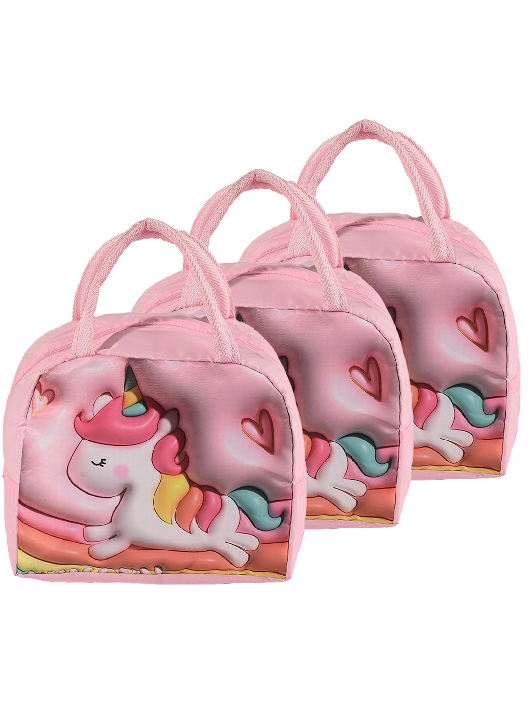 

Kuber Industries Kids Set of 3 Unicorn Printed Lunch bags Travel Accessory, Pink