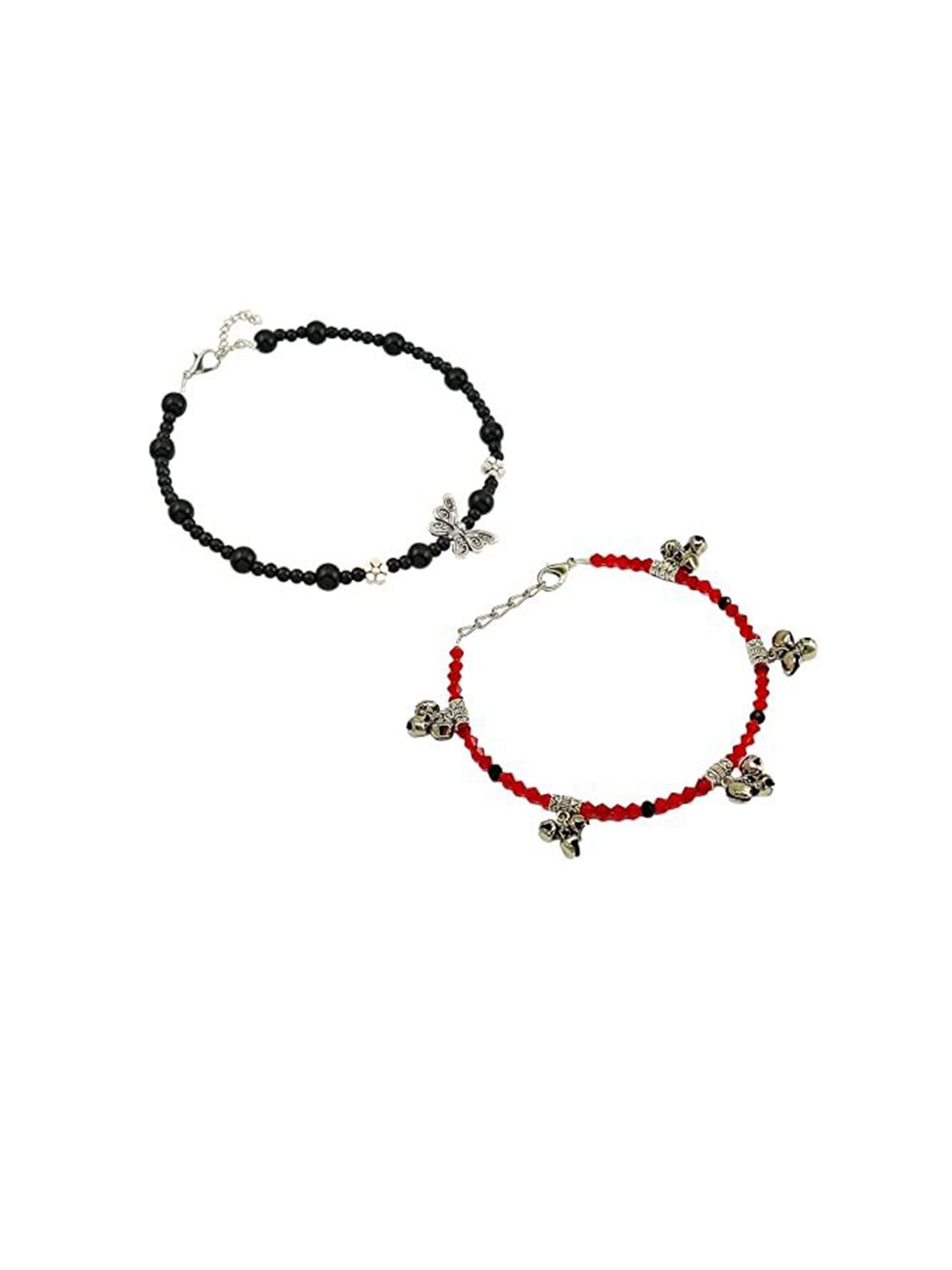 

HIGH TRENDZ Women Set of 2 Anklets, Black