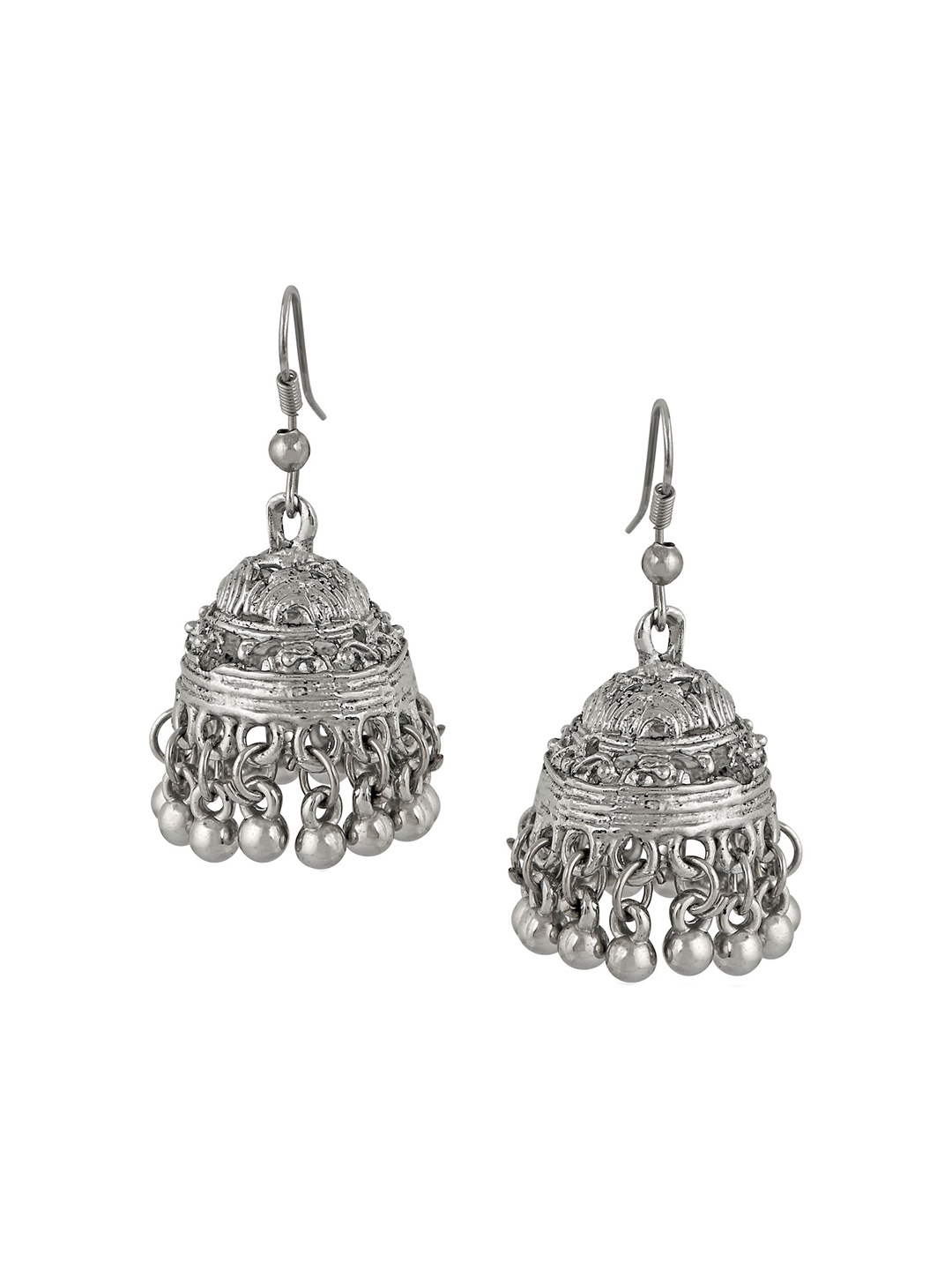 

Stefan Rhodium Plated Dome Shaped Oxidised Jhumkas, Silver