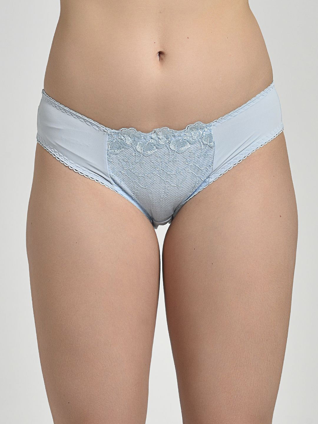 

MAKCLAN Women Triangle Sheer Low-Rise Basic Brief With Lace Details, Blue