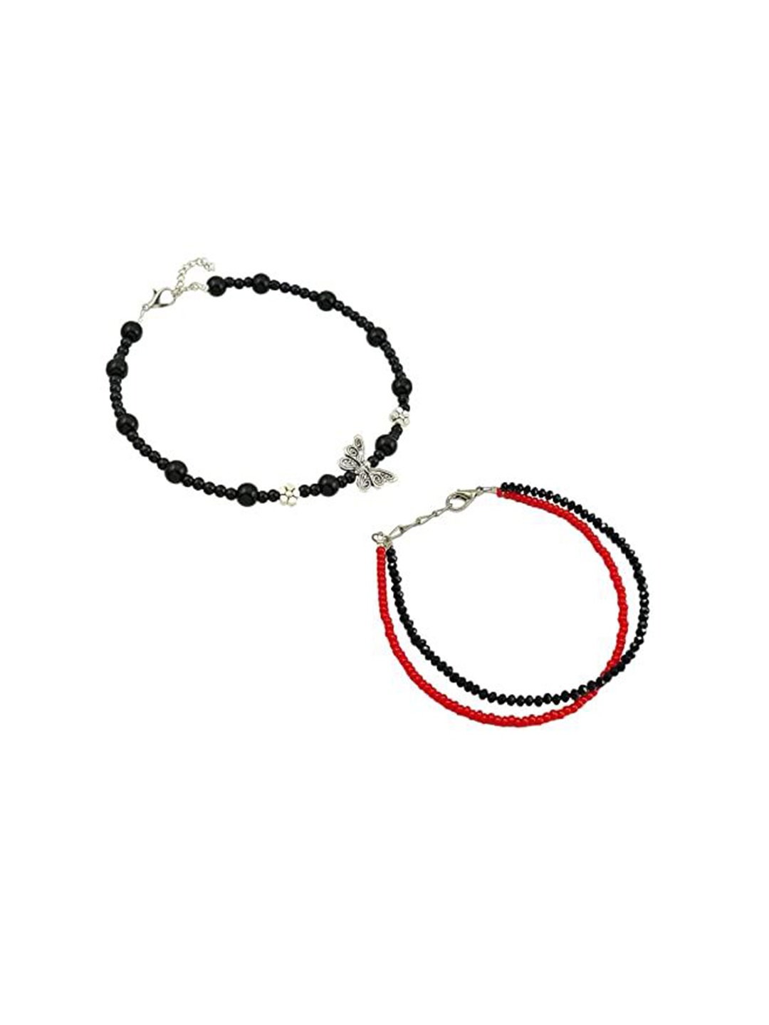 

HIGH TRENDZ Women Set of 2 Anklets, Black