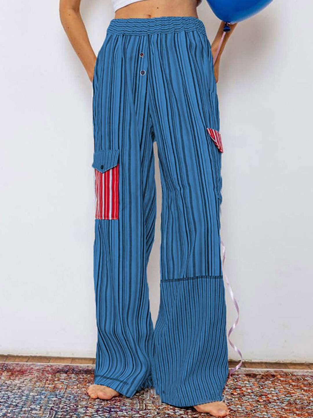 

StyleCast Women Striped Mid-Rise Lounge Pants, Blue