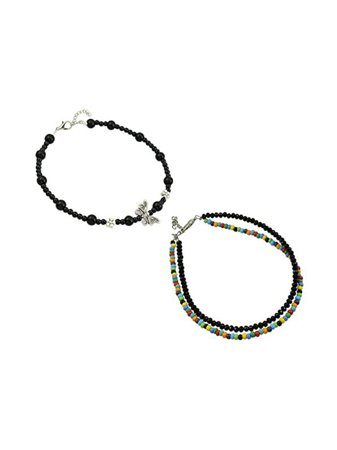 

HIGH TRENDZ Women Set of 2 Anklets, Black