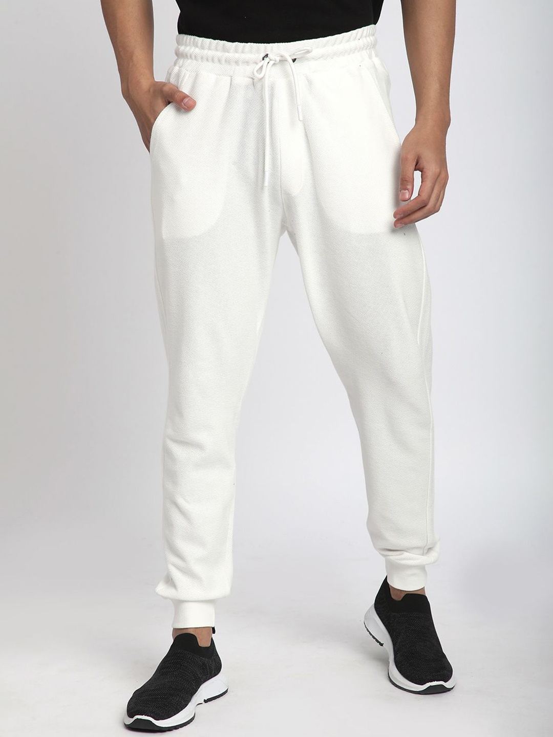 

R&B Men Pure Cotton Mid Rise Joggers, White