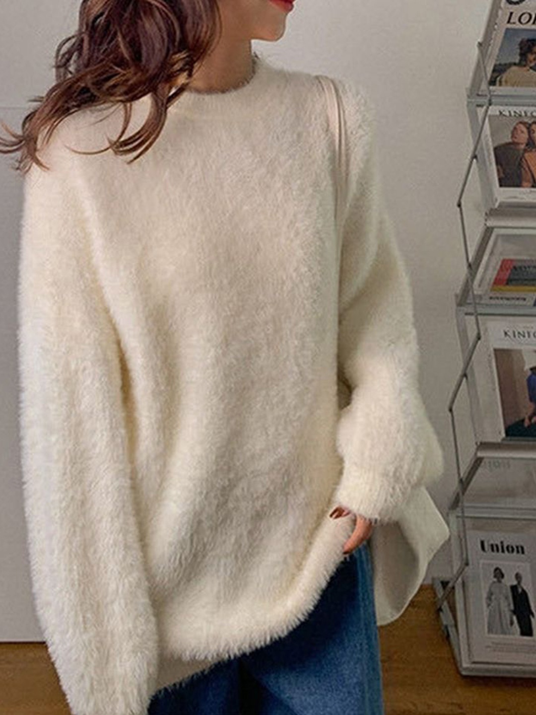 

LULU & SKY Women Pullover with Fuzzy Detail, White