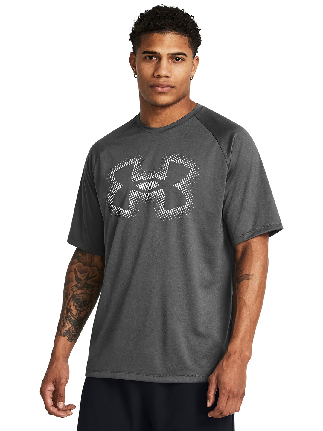 

UNDER ARMOUR Brand Logo Print Raglan Sleeves Loose Fit Tech Training T-shirt, Grey