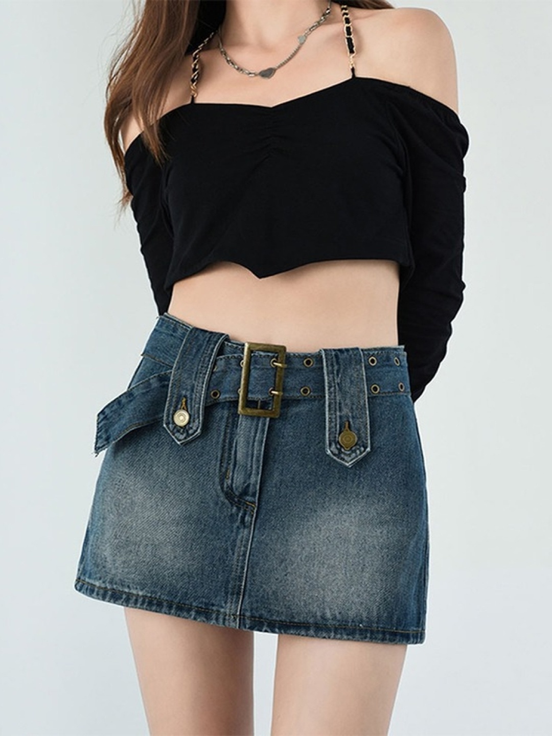 

LULU & SKY Women Washed Mini Skorts, Navy blue