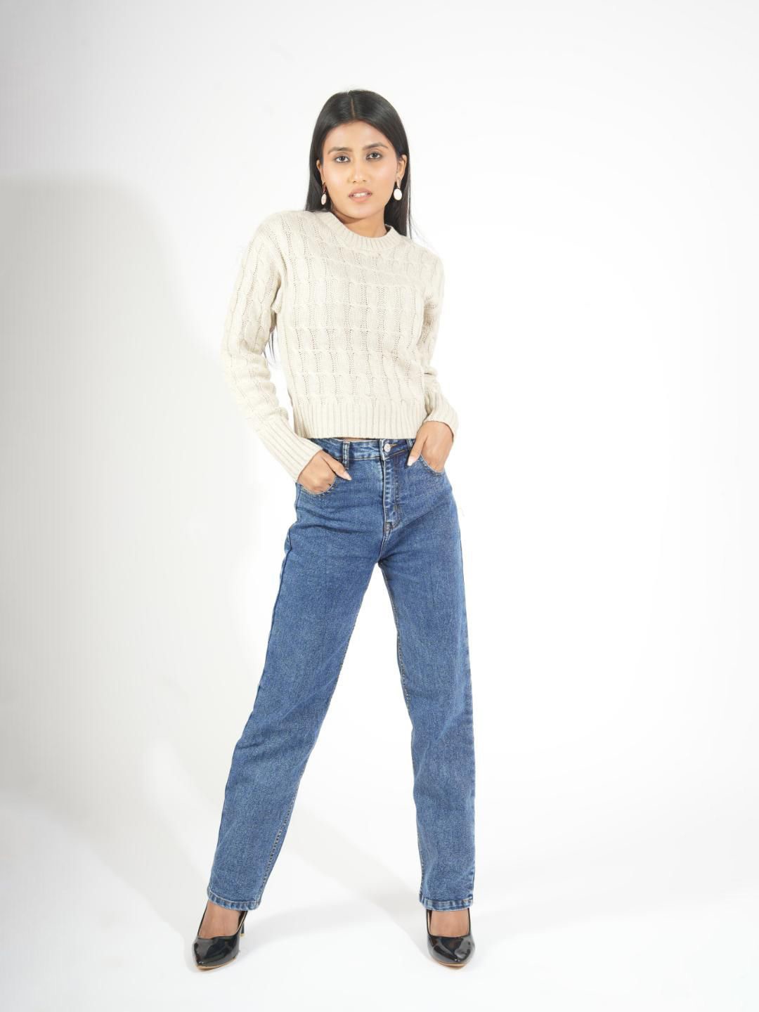 

Stylecast X Kotty Women Self Design Crop Pullover Sweater, Beige