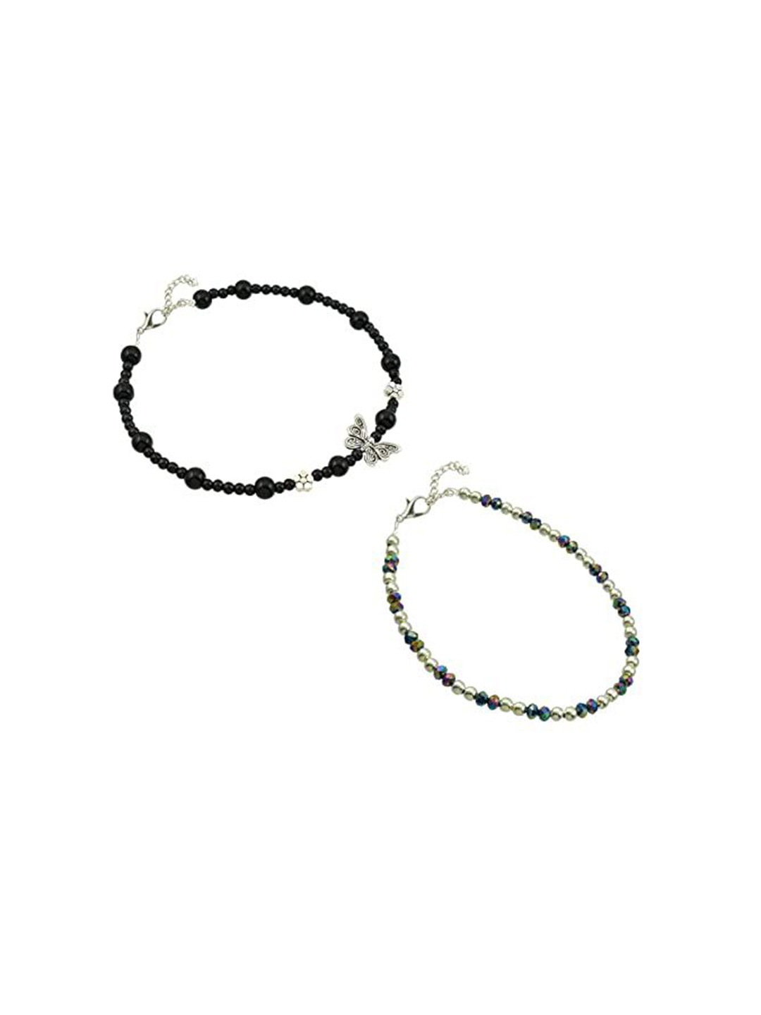 

HIGH TRENDZ Women Set of 2 Anklets, Black