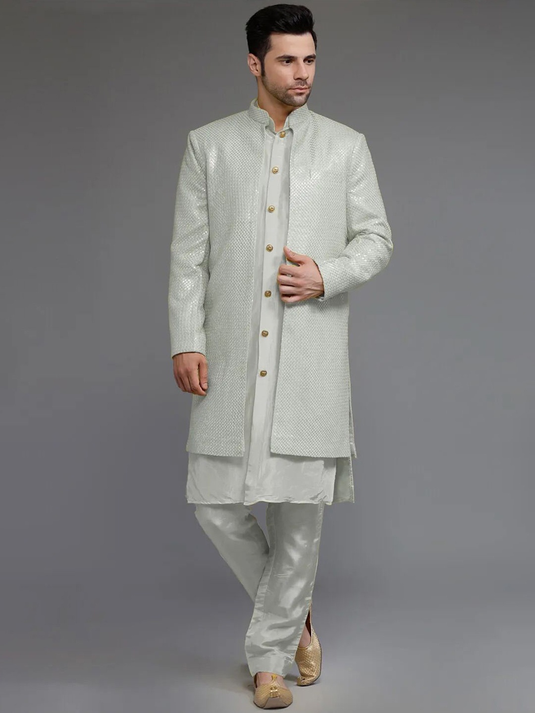 

Utsav Fashion Embroidered Sherwani Set, Grey