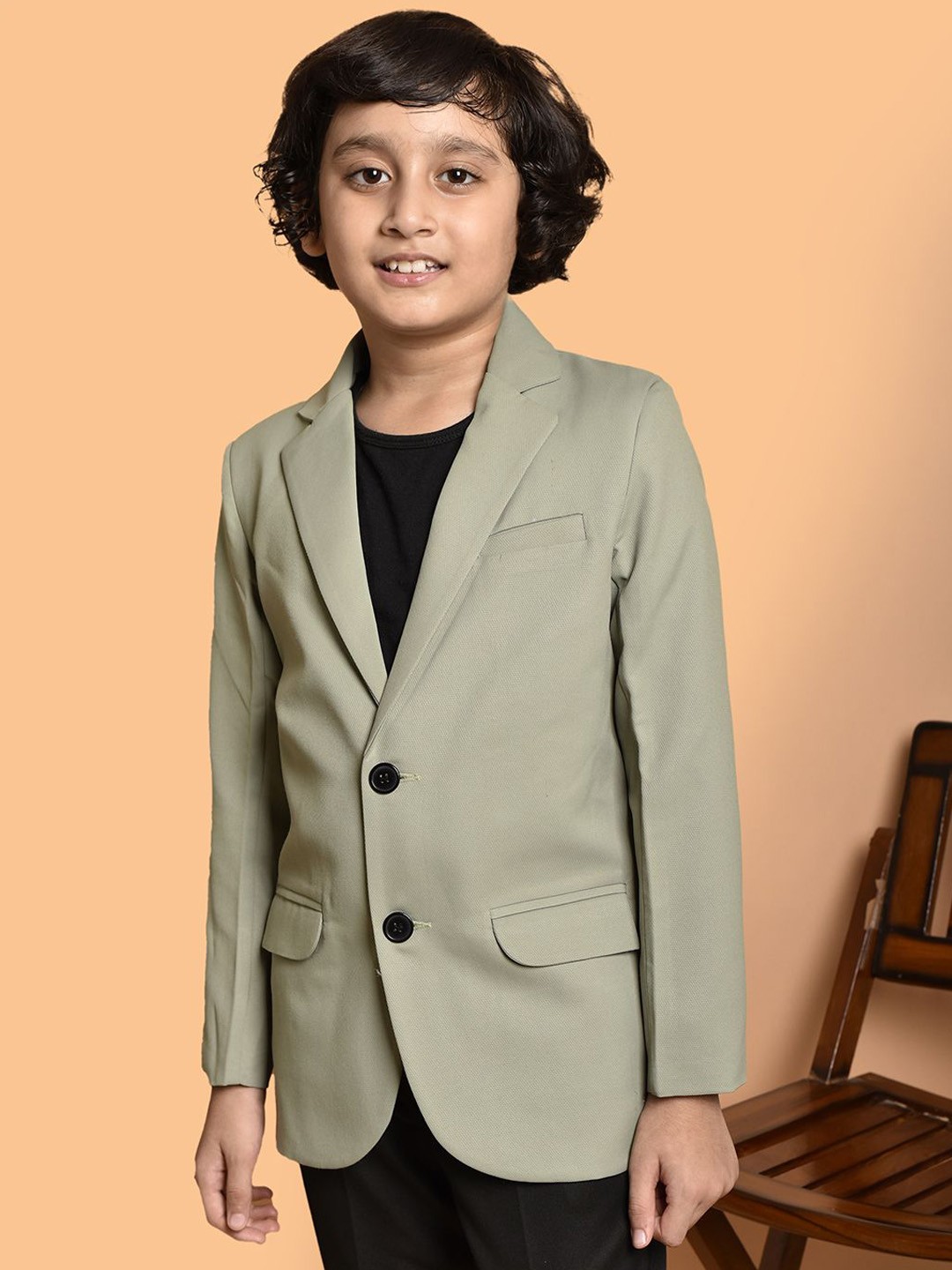 

PRINTINDIA Boys Slim-Fit Notched Lapel Single-Breasted Blazer, Green