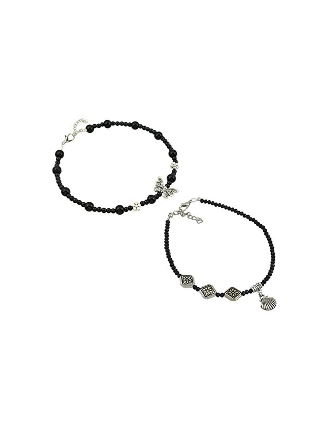 

HIGH TRENDZ Women Set of 2 Anklets, Black