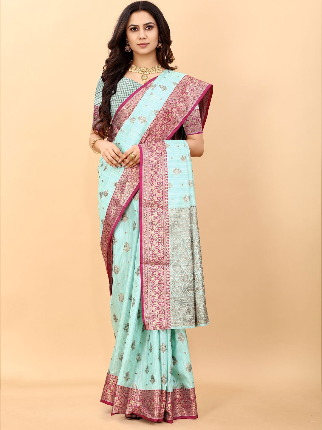 

Anaita Woven Design Zari Banarasi Saree, Turquoise blue