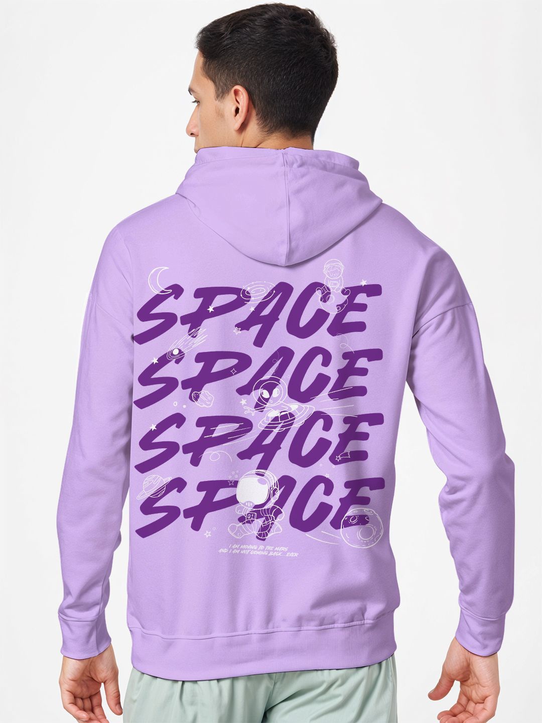 

Crazymonk Men Printed Cotton Hooded Sweatshirt, Lavender