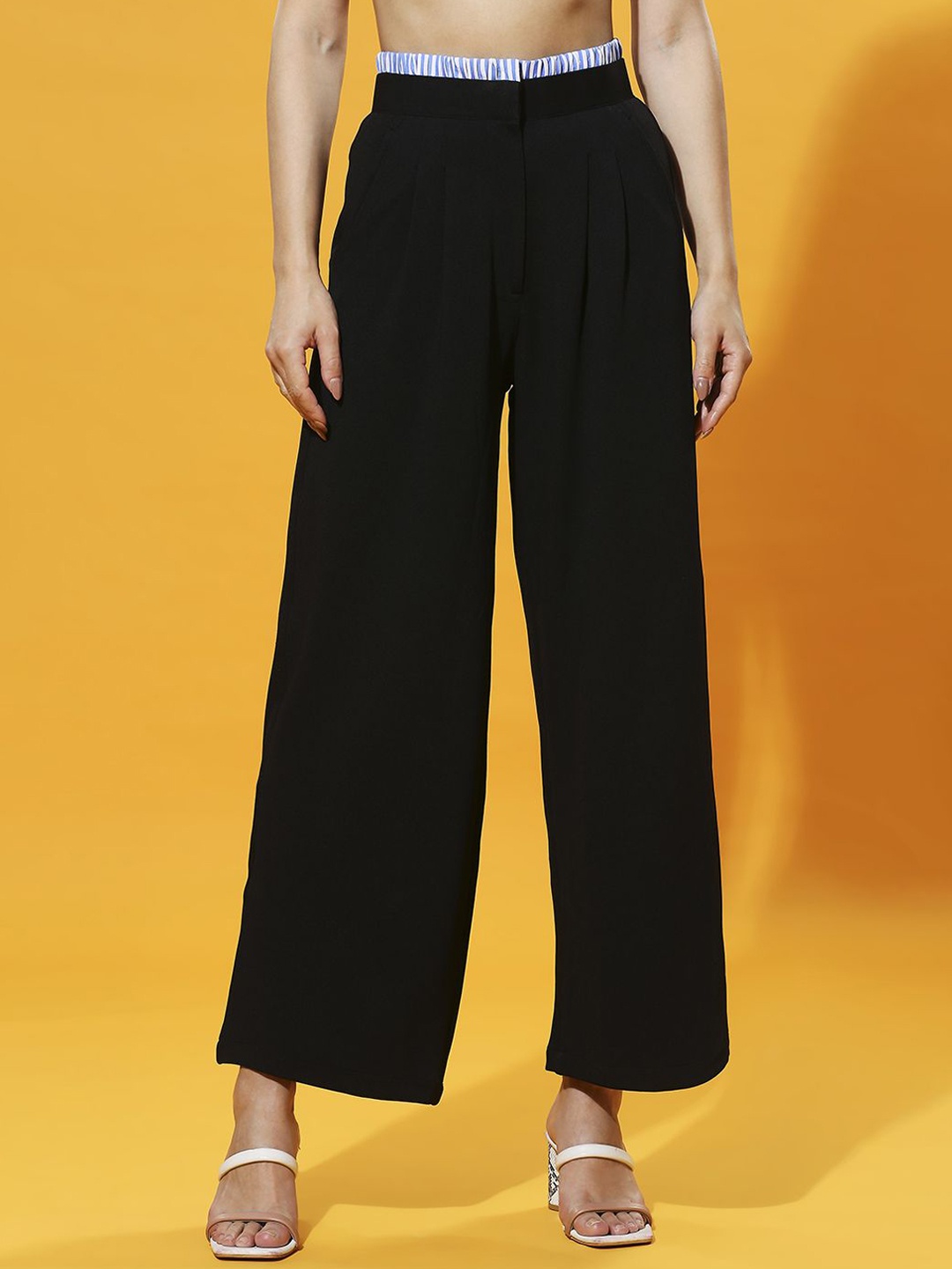 

HERE&NOW Women High-Rise Pleated Trousers, Black