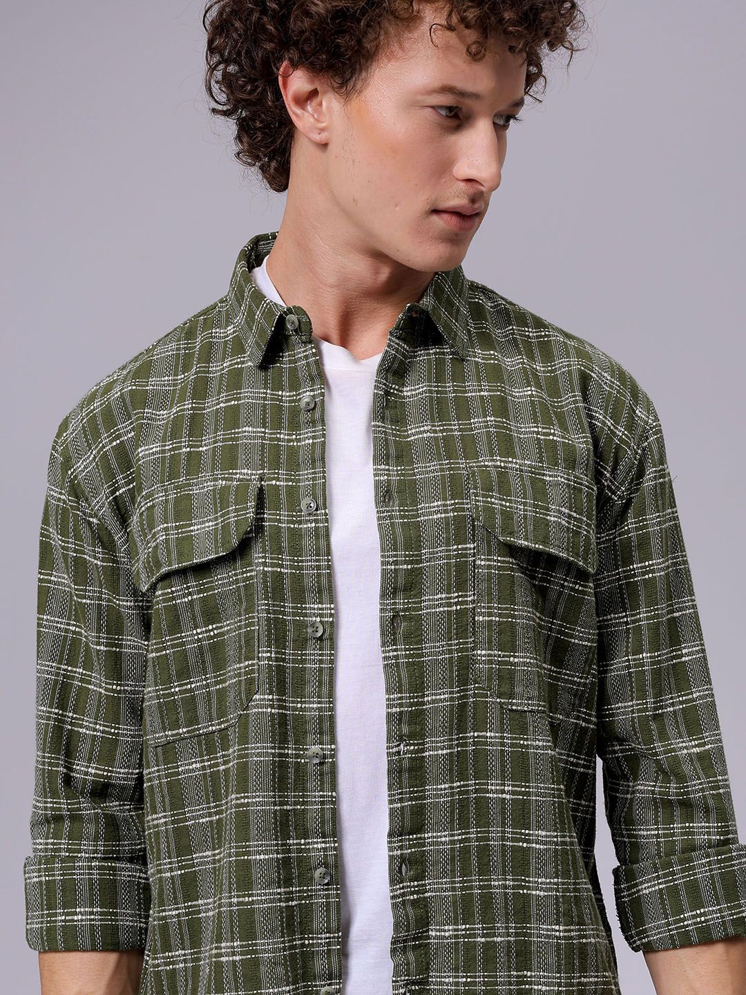 

The Indian Garage Co Men Relaxed Fit Textured Checked Resortwear Shirt, Green