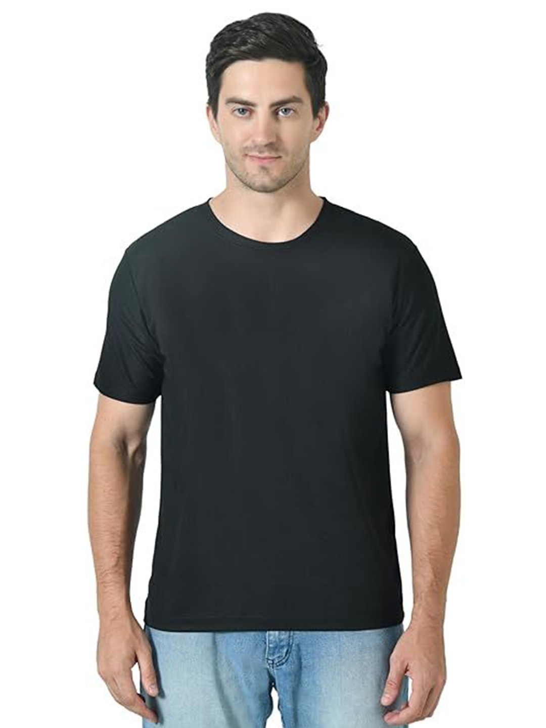 

OWL MINK Men Solid Round Neck T-shirt, Black