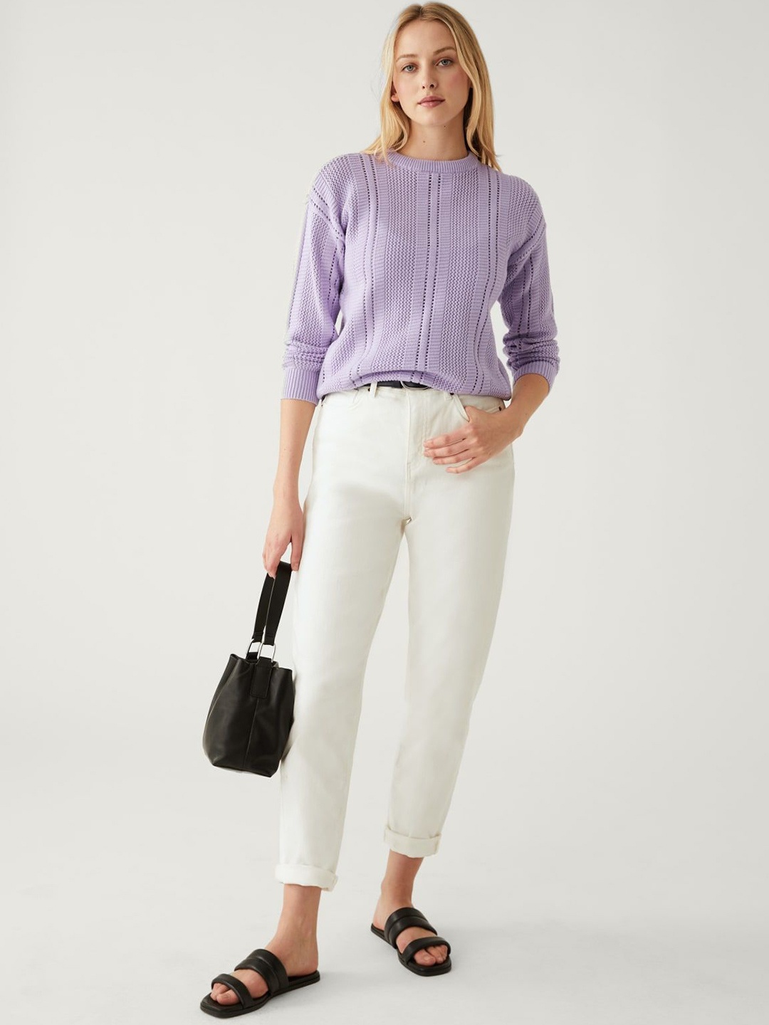 

Marks & Spencer Women Self Design Pullover, Lavender