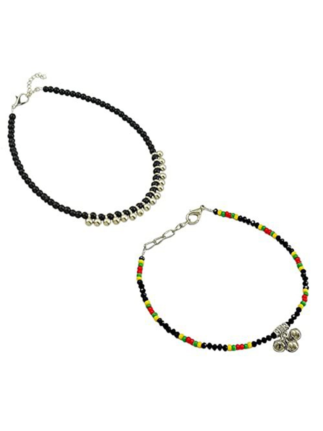 

HIGH TRENDZ Women Set of 2 Anklets, Black