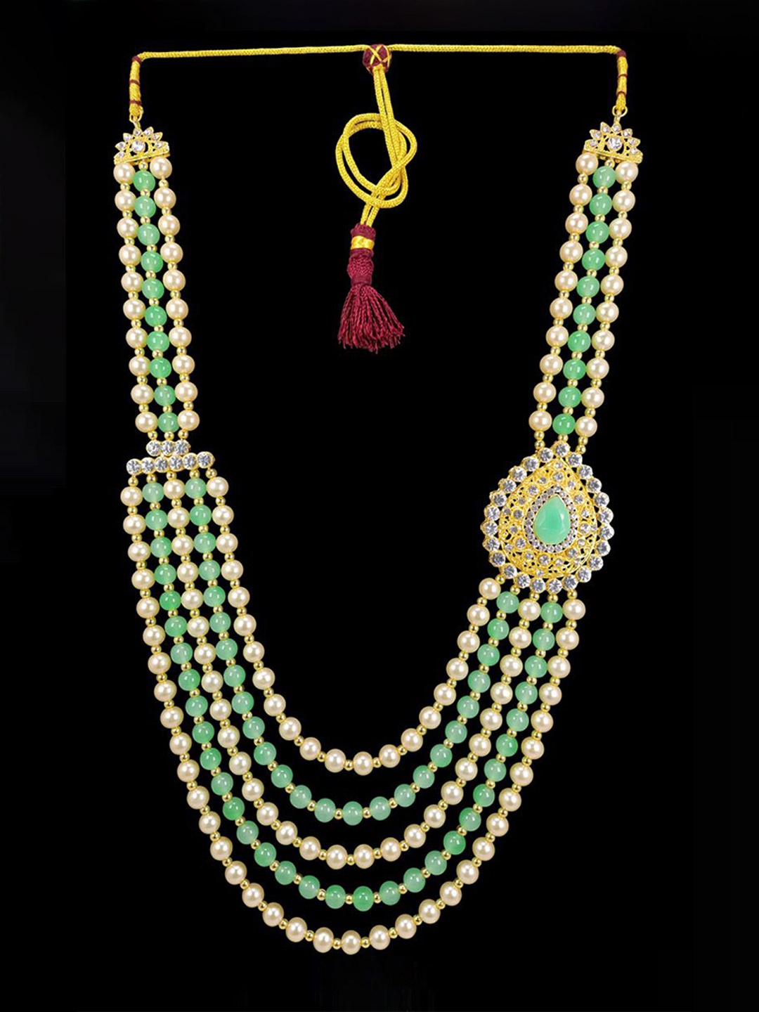 

Radhe Creation Men Brass Gold-Plated Layered Pearl Necklace