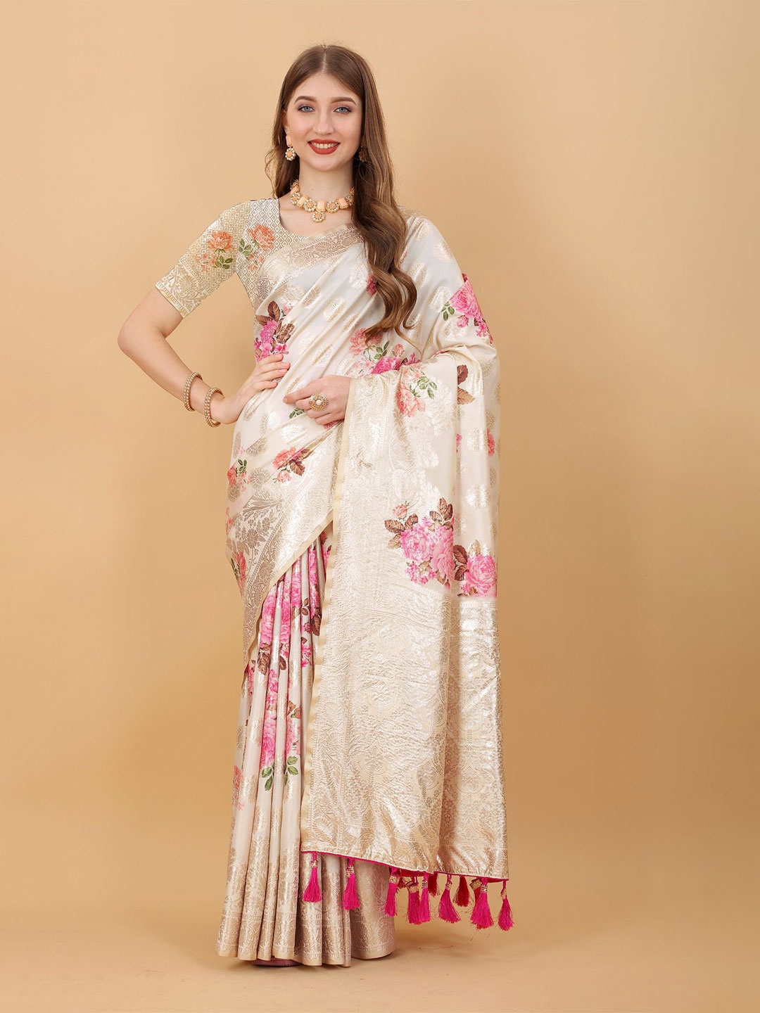 

Anaita Woven Design Zari Banarasi Saree, Cream