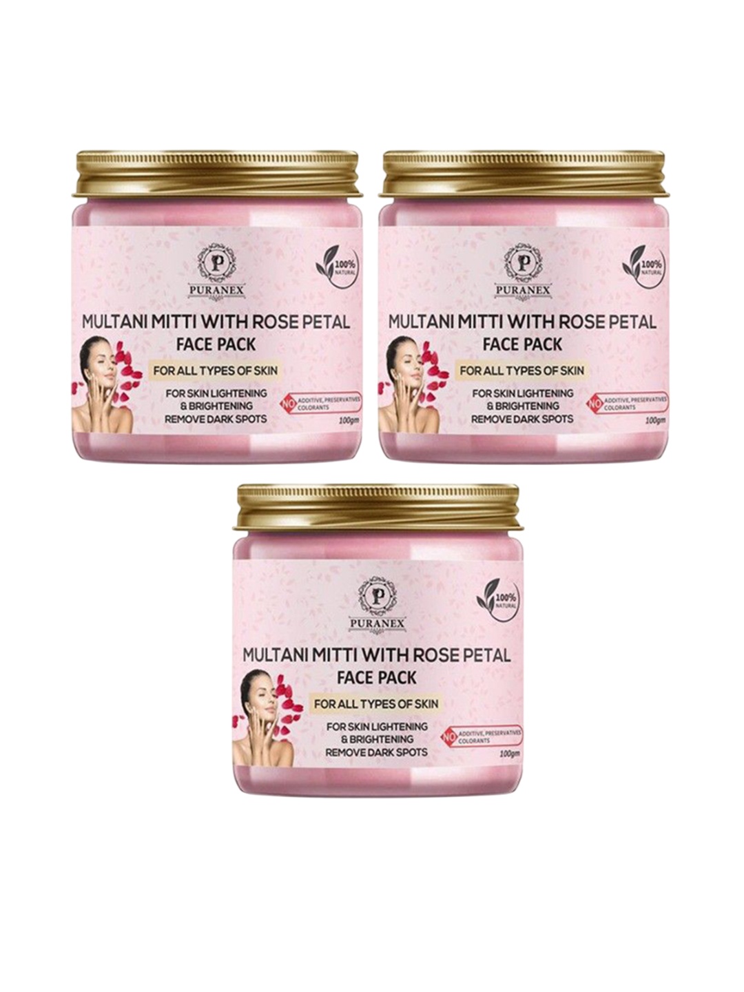

Puranex Set Of 3 Multani Mitti Powder With Rose Petals Face Pack- 100 g Each, White