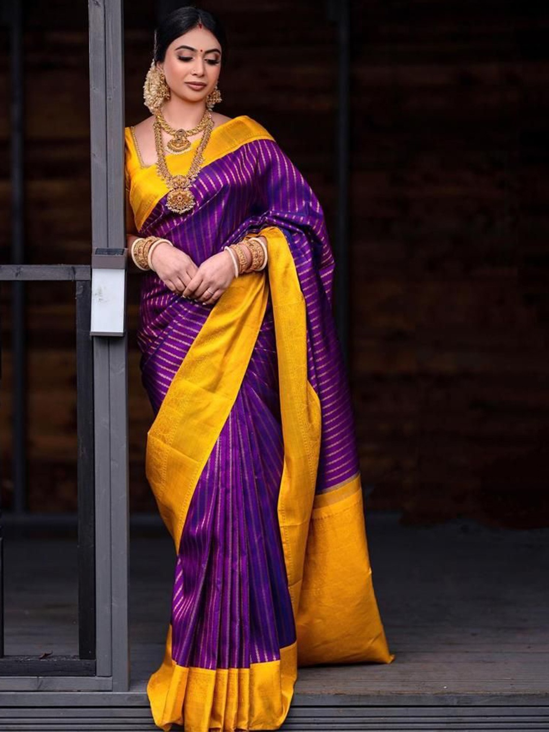 

Fashion Booms Woven Design Zari Pure Silk Banarasi Saree, Purple