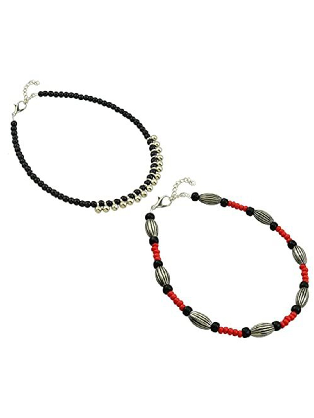 

HIGH TRENDZ Women Set of 2 Anklets, Black