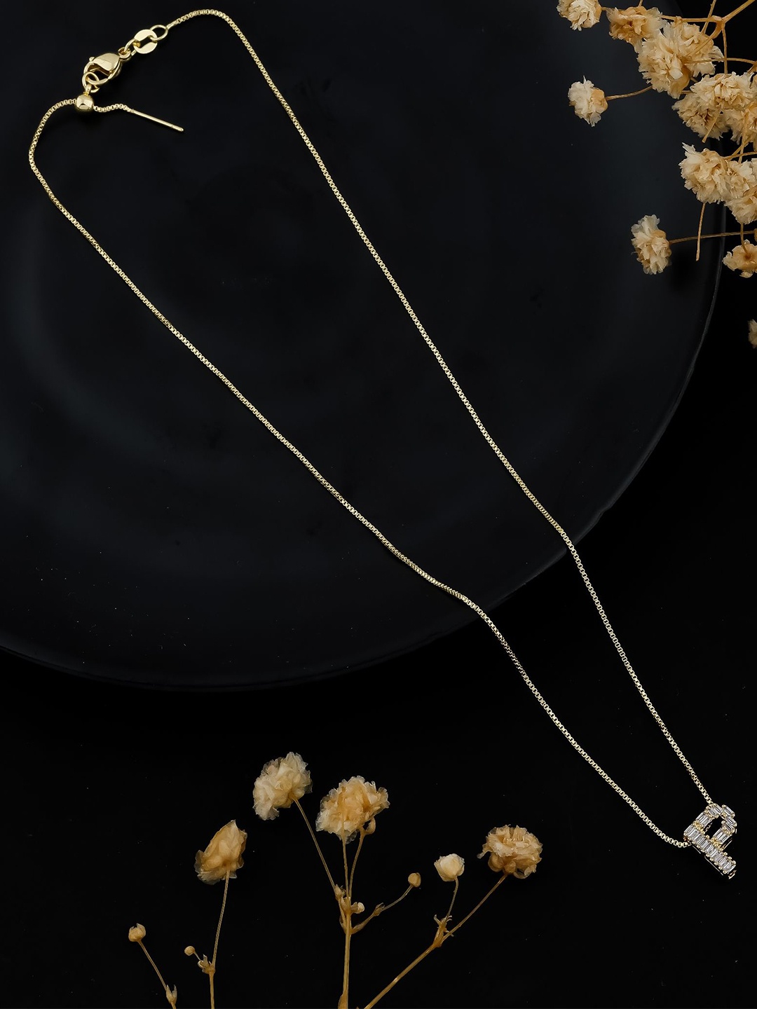 

SKY SHOPPERS Gold-Plated Alphabet Pendant CZ Studded Chain