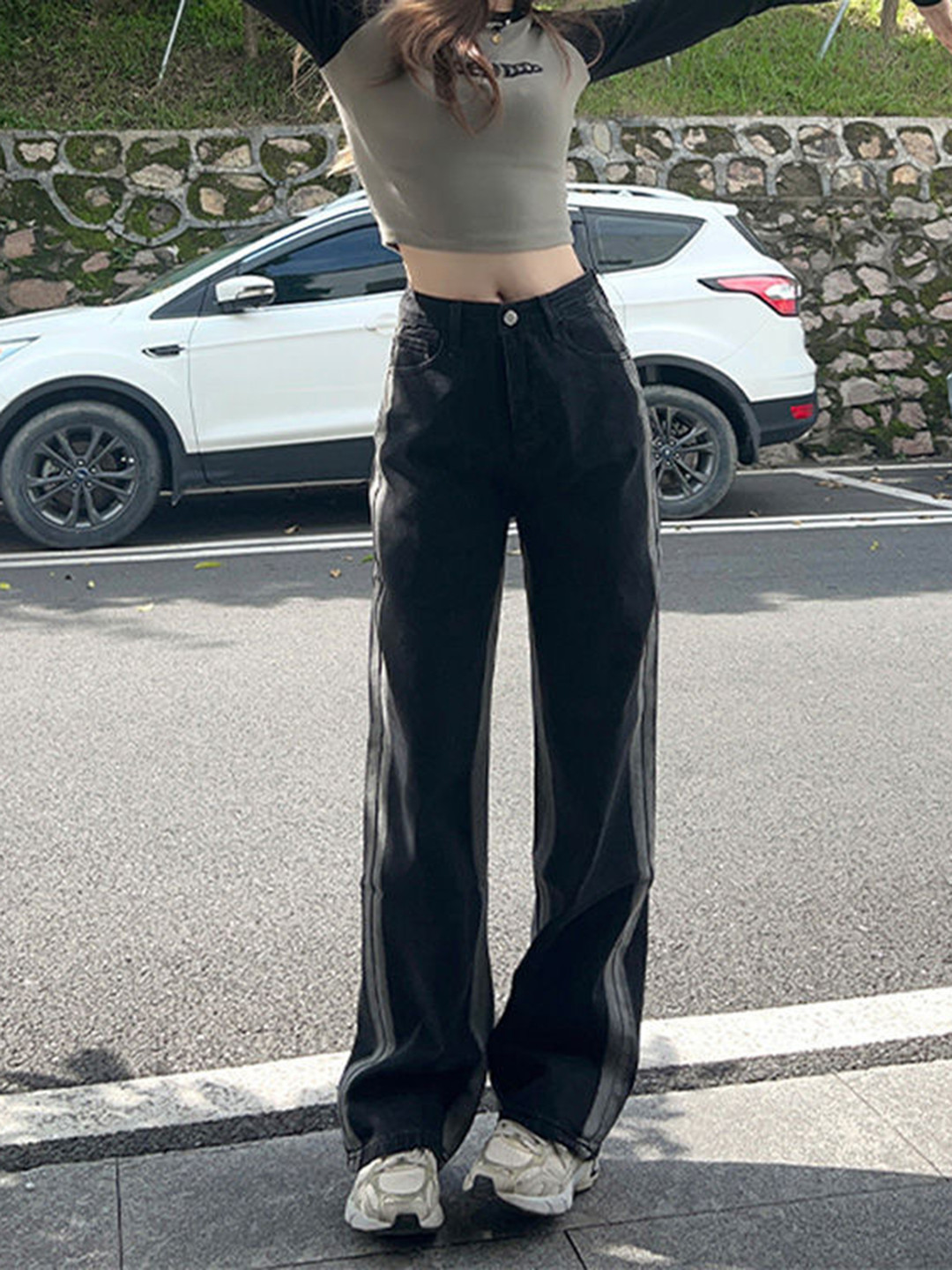 

LULU & SKY Women Straight Fit High-Rise Highly Distressed Jeans, Black