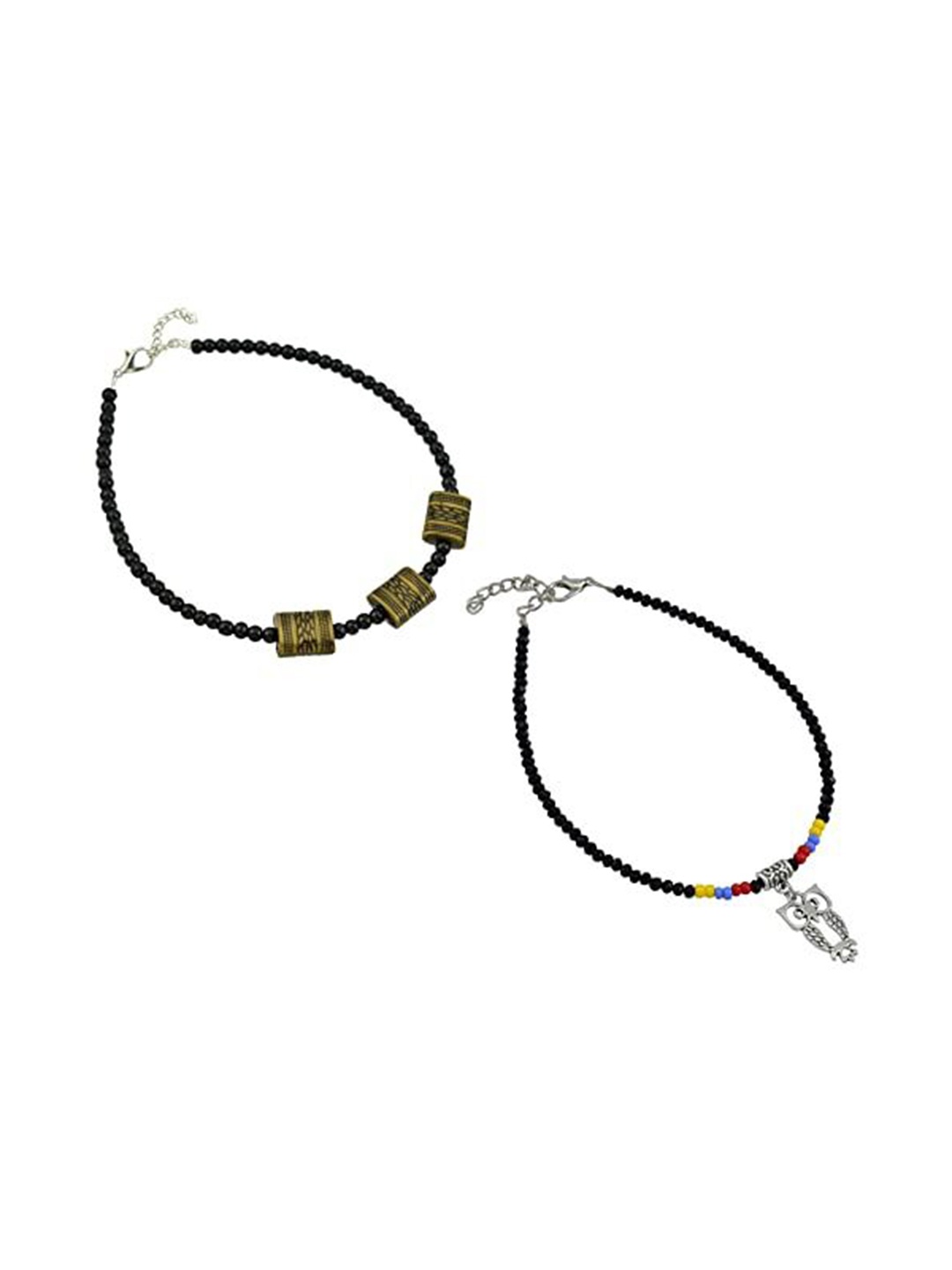 

HIGH TRENDZ Women Set of 2 Anklets, Black
