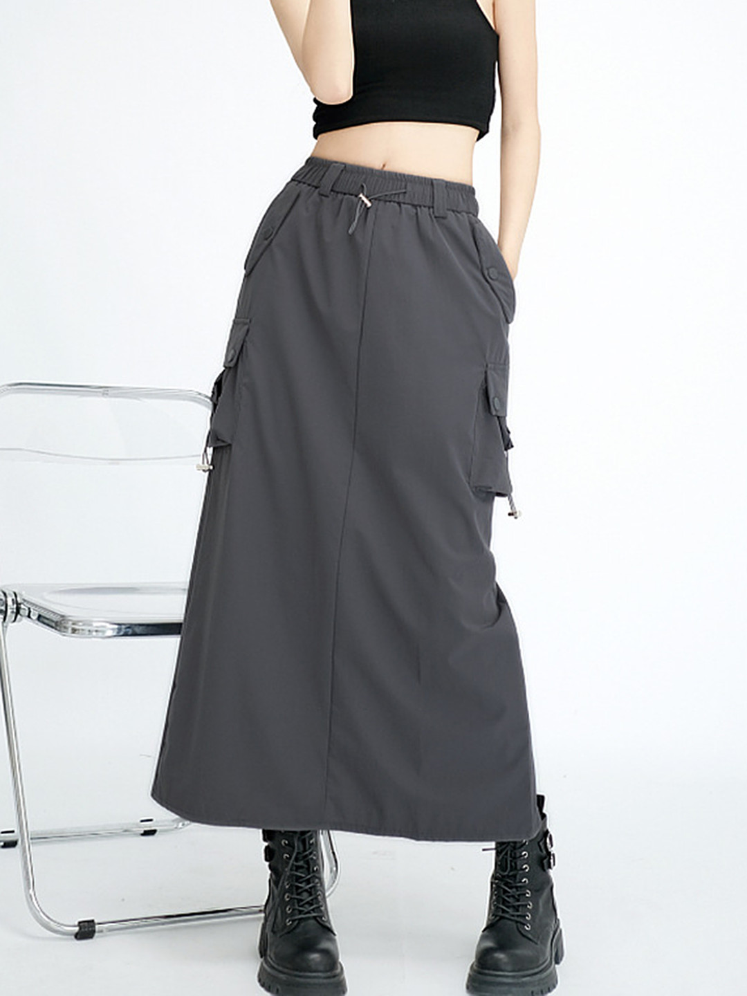 

LULU & SKY A-Line Parachute Maxi Skirt, Grey