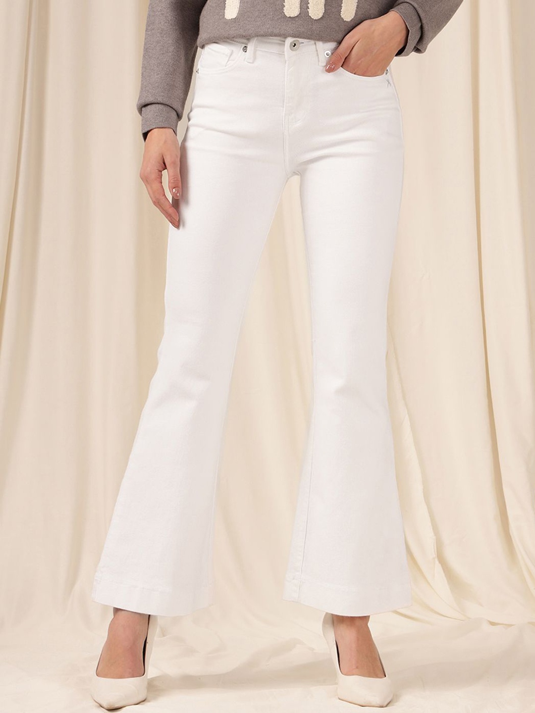 

Xpose Women Comfort Flared High-Rise Stretchable Jeans, White